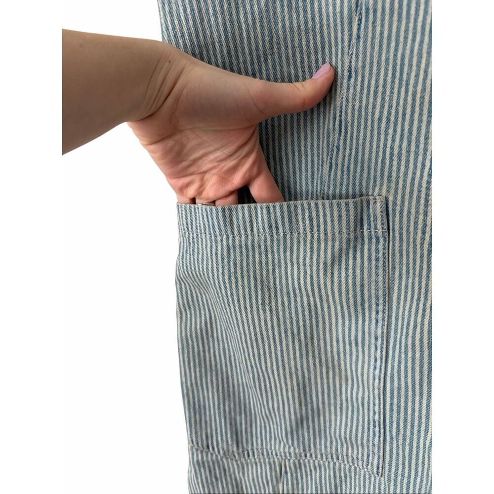 Free People We The Free Jumpsuit High Roller Light denim Stripe Blue Lagenlook B - Picture 10 of 11